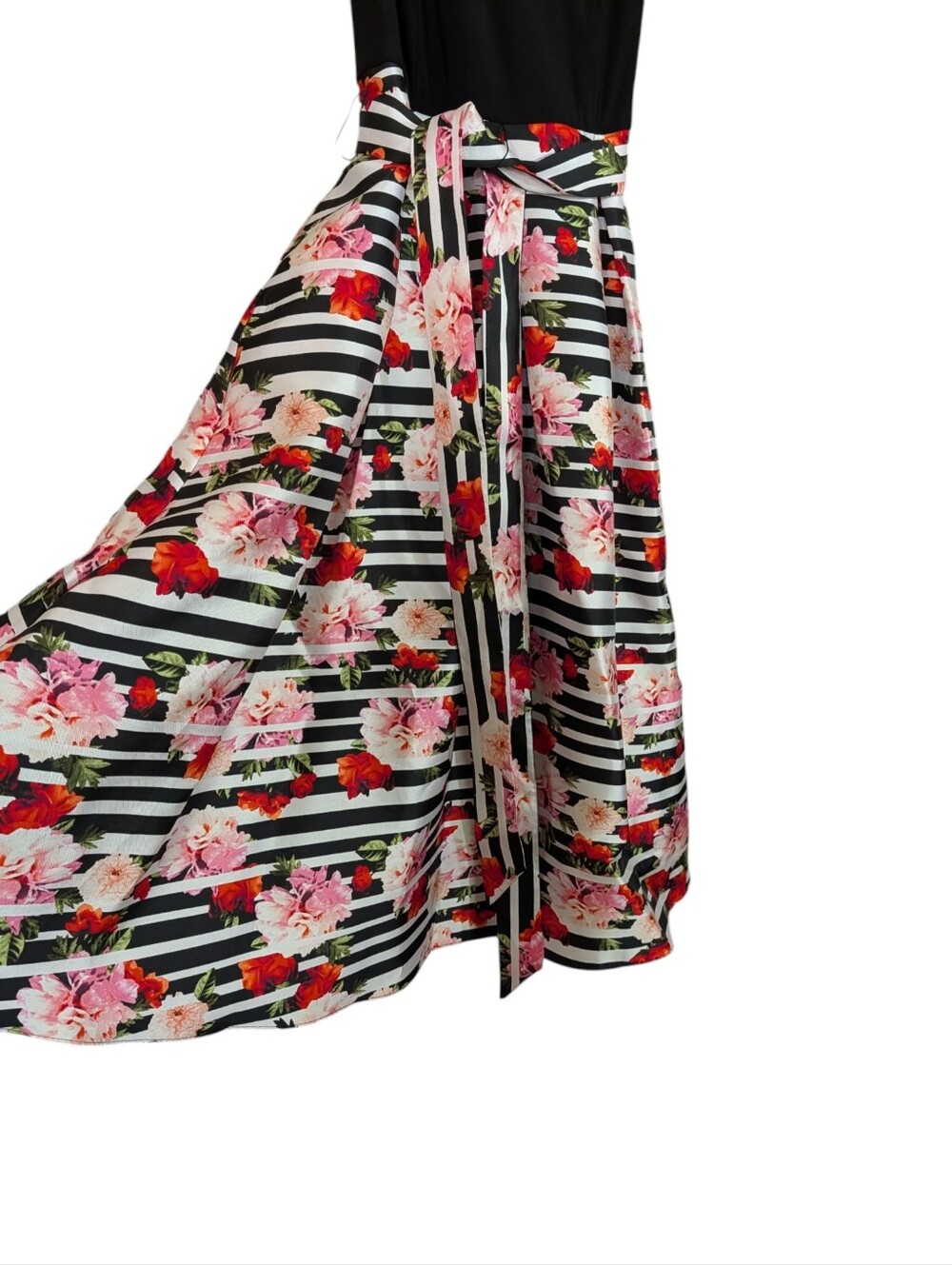 SLNY Floral Stripe Fit & Flare Midi Dress Size 14 Sleeveless Belted Occasion - Picture 5 of 10